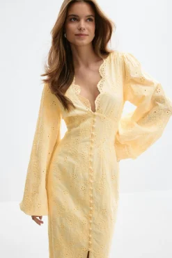 Embroidery dress - Gelb - Dame - Gina Tricot
