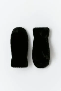 Faux fur mittens - Schwarz - Dame - Gina Tricot