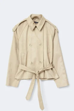 Faux suede belted jacket - Beige - Dame - Gina Tricot