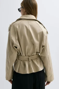 Faux suede belted jacket - Beige - Dame - Gina Tricot