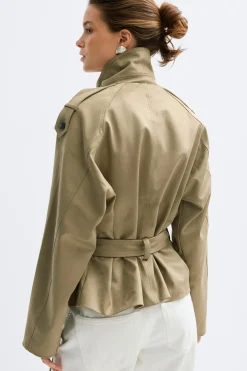 Faux suede belted jacket - Grün - Dame - Gina Tricot