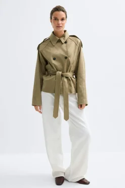 Faux suede belted jacket - Grün - Dame - Gina Tricot