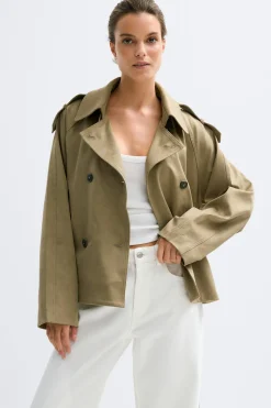Faux suede belted jacket - Grün - Dame - Gina Tricot