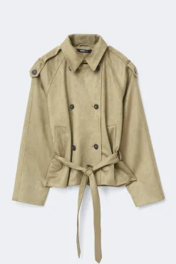 Faux suede belted jacket - Grün - Dame - Gina Tricot