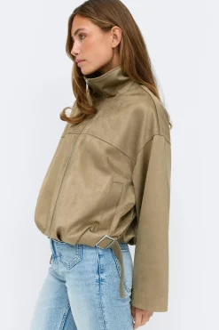 Faux suede high neck jacket - Grün - Dame - Gina Tricot