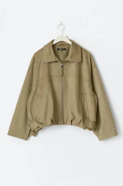 Faux suede high neck jacket - Grün - Dame - Gina Tricot