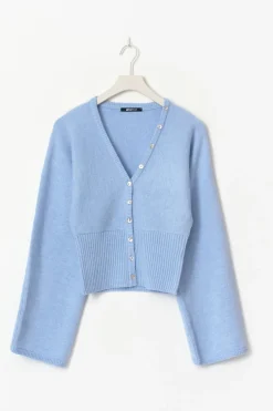 Fitted waist knitted cardigan - Blau - Dame - Gina Tricot