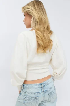 14+ fitted wrap sweater - Weiß - Gina Tricot