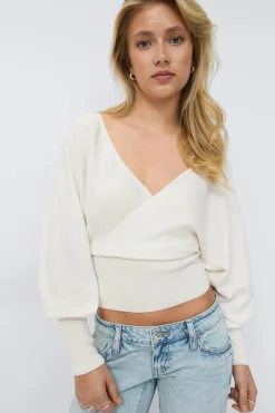 14+ fitted wrap sweater - Weiß - Gina Tricot