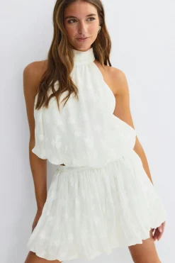 Floral bubble mini skirt - Weiß - Dame - Gina Tricot