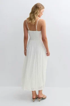 Floral corset midi dress - Weiß - Dame - Gina Tricot