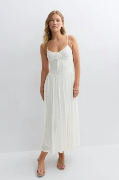 Floral corset midi dress - Weiß - Dame - Gina Tricot