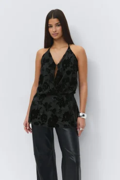Floral halterneck top - Schwarz - Dame - Gina Tricot