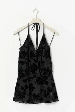 Floral halterneck top - Schwarz - Dame - Gina Tricot