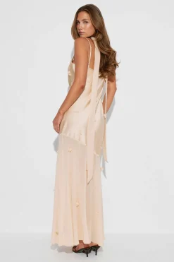Floral maxi cowlneck dress - Beige - Dame - Gina Tricot