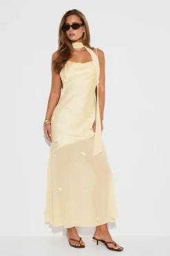 Floral maxi cowlneck dress - Gelb - Dame - Gina Tricot