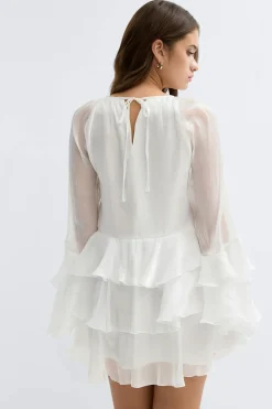 Flowy frill mini dress - Weiß - Dame - Gina Tricot