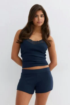 14+ folded waist shorts - Blau - Gina Tricot