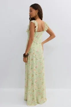 Frill maxi dress - Grün - Dame - Gina Tricot