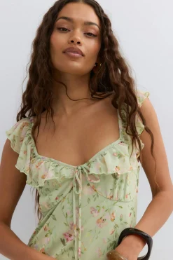 Frill maxi dress - Grün - Dame - Gina Tricot