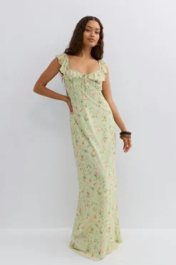 Frill maxi dress - Grün - Dame - Gina Tricot
