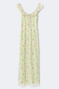 Frill maxi dress - Grün - Dame - Gina Tricot