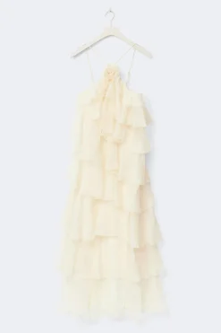 Frill maxi dress - Weiß - Dame - Gina Tricot