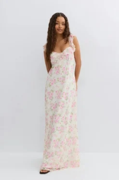 Frill maxi dress - Weiß - Dame - Gina Tricot