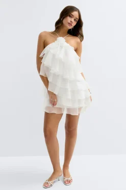 Frill mini dress - Weiß - Dame - Gina Tricot