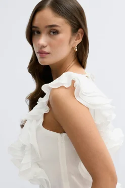 Frill mini dress - Weiß - Dame - Gina Tricot