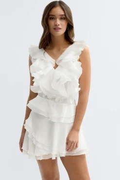 Frill mini dress - Weiß - Dame - Gina Tricot