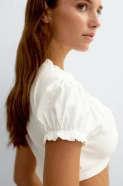 Frill one button top - Weiß - Dame - Gina Tricot