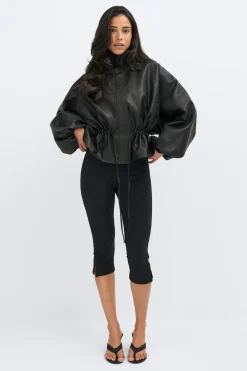 Frill pu jacket - Schwarz - Dame - Gina Tricot