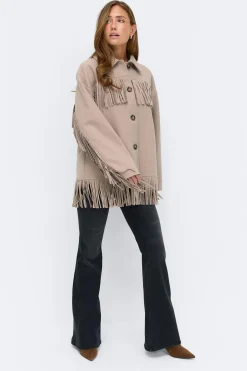Fringe jacket - Beige - Dame - Gina Tricot