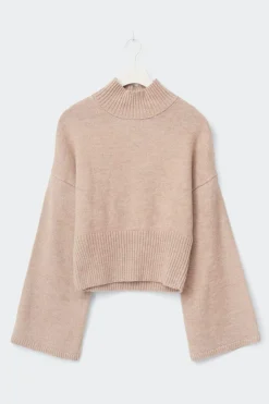 Funnel neck knitted sweater - Beige - Dame - Gina Tricot