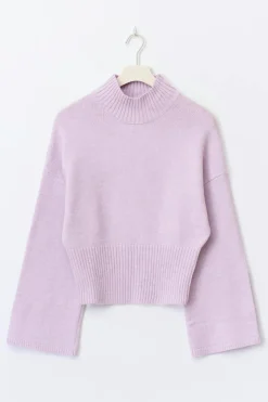 Funnel neck knitted sweater - Lila - Dame - Gina Tricot