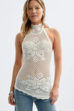 Halterneck knitted singlet - Weiß - Dame - Gina Tricot