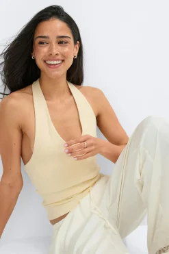 Halterneck top - Gelb - Dame - Gina Tricot