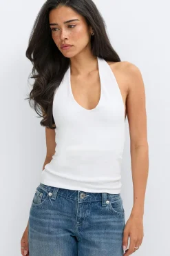 Halterneck top - Weiß - Dame - Gina Tricot