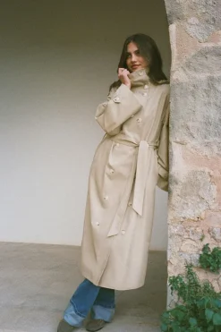 High neck cotton trench coat - Beige - Dame - Gina Tricot