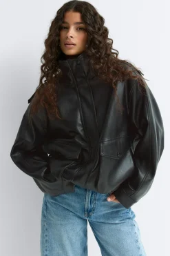High neck pu jacket - Schwarz - Dame - Gina Tricot