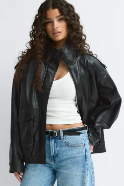 High neck pu jacket - Schwarz - Dame - Gina Tricot