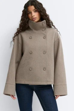 High neck short felt jacket - Beige - Dame - Gina Tricot