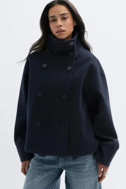 High neck short felt jacket - Blau - Dame - Gina Tricot