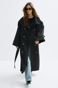 High neck trench coat - Schwarz - Dame - Gina Tricot