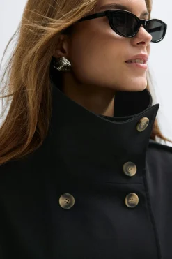 High neck trench coat - Schwarz - Dame - Gina Tricot