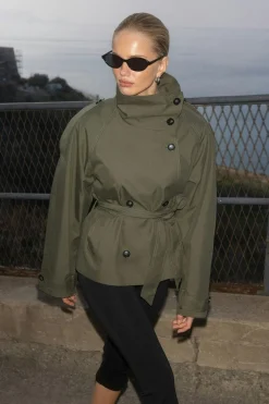 High neck trench jacket - Grün - Dame - Gina Tricot
