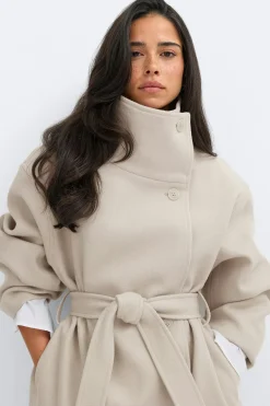 High neck wool blend jacket - Beige - Dame - Gina Tricot