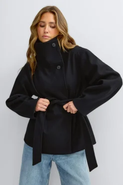 High neck wool blend jacket - Schwarz - Dame - Gina Tricot