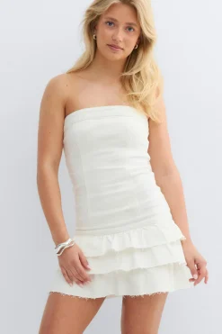 14+ jeanqueen frill dress - Weiß - Gina Tricot